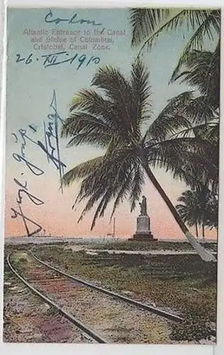 62103 Ak Atlantic Entrance to the Canal and Statue of Columbus 1910