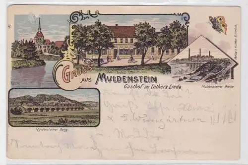 84751 Ak Lithographie Gruß aus Muldenstein Gasthof zu Luthers Linde