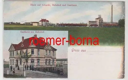 80607 Mehrbild Ak Gruß aus Dieskau Gasthof am Bahnhof, Schacht, Gasthaus 1908