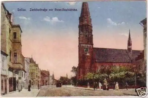 23804 Ak Dessau Zerbsterstraße + Peter Paulskirche 1922