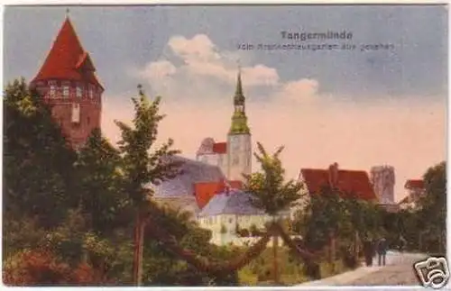 24724 Ak Tangermünde vom Krankenhausgarten aus um 1920