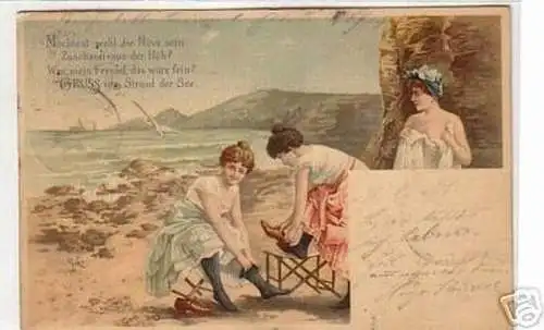 09905 Erotik Ak 3 Damen beim Baden am Meer 1900