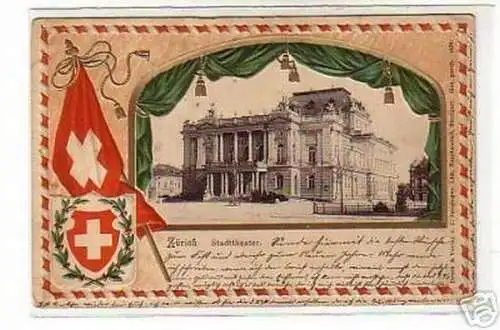 schöne Ak Präge Lithographie Zürich Stadttheater 1911