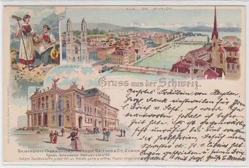 67409 Ak Lithographie Gruß aus Zürich in der Schweiz 1895