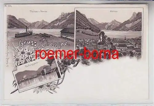 78490 Ak Lithographie Gruss aus Ebensee Landungsplatz usw. um 1900