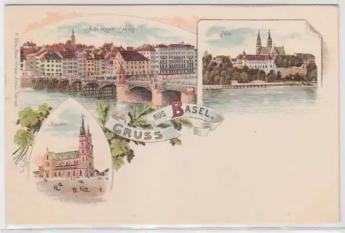 36634 Ak Lithographie Gruss aus Basel in der Schweiz um 1900