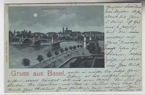 68072 Mondscheinkarte Gruß aus Basel Wettsteinbrücke 1898