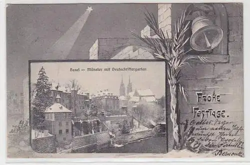 68767 Frohe Festtage Ak Basel Münster mit Deutschrittergarten 1904