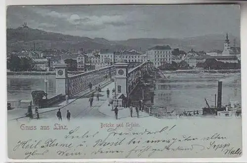 68663 Mondscheinkarte Gruß aus Linz Brücke und Urfahr 1899