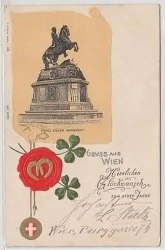 50647 Präge Ak Gruß aus Wien Prinz Eugen Monument um 1900