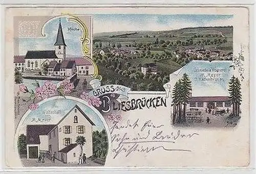 65597 Ak Lithographie Gruß aus Bliesbrücken in Lothringen 1912