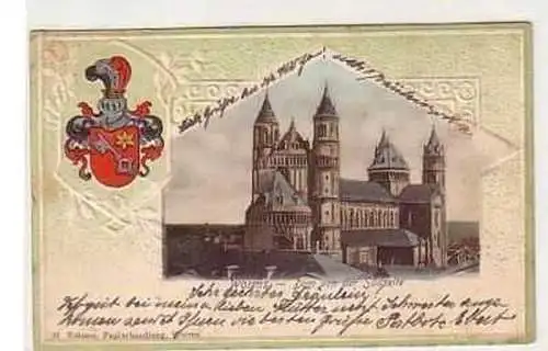 26188 Präge-Ak mit Wappen Worms Dom Südseite 1903