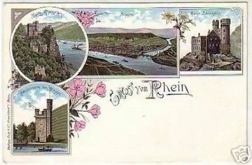 11087 Ak Lithographie Gruss vom Rhein Bingen um 1900