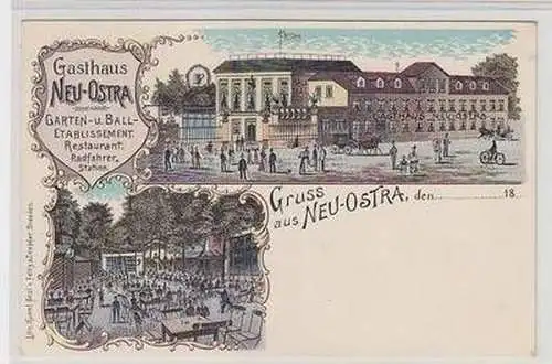 51695 Ak Lithographie Gruß aus Neu-Ostra bei Dresden Restaurant um 1900