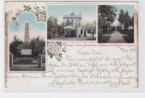 87185 Mehrbild Ak Gruß vom Denkmal Monarchenhügel bei Leipzig 1904