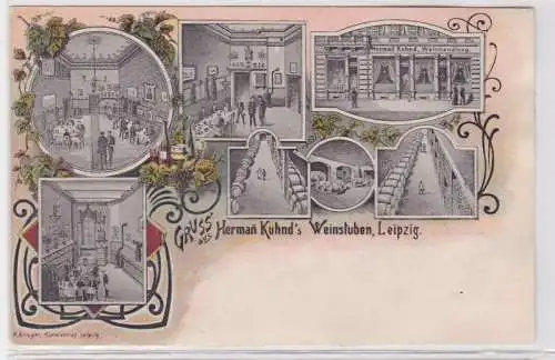 86317 Ak GRuss aus Herman Kuhnd´s Weinstuben Leipzig um 1900