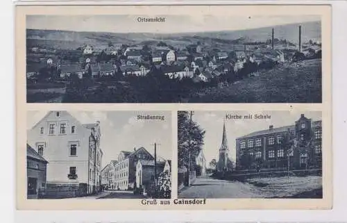 84885 Mehrbild Ak Gruß aus Cainsdorf Straßenzug, Kirche mit Schule 1952