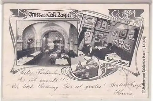 31/25 Ak Gruß aus Leipzig Café Zaspel 1903