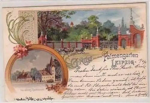 30/73 Ak Litho Gruss aus dem Palmengarten Leipzig 1898