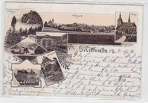 62504 Ak Lithographie Gruß aus Mittweida Bürgerschule usw. 1896