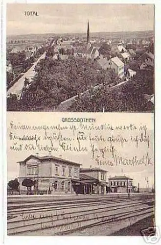 05820 Ak Großbothen Bahnhof und Totalansicht um 1920