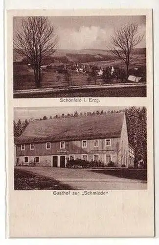 58909 Mehrbild Ak Schönfeld im Erzgebirge Gasthof zur "Schmiede" um 1930