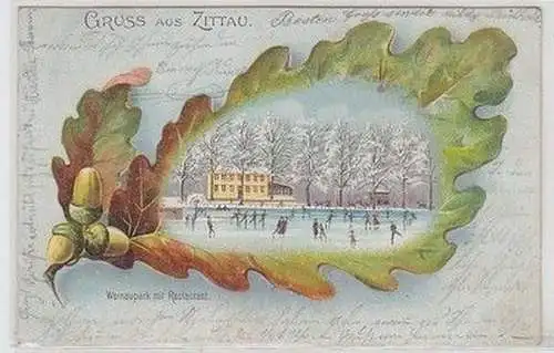 58501 Ak Lithographie Gruß aus Zittau Weinaupark mit Restaurant 1900