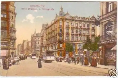 20209 Ak Chemnitz Ecke Brücken- u. Köniogsstraße 1913