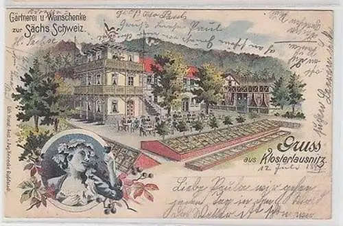 48176 Ak Lithografie Gruss aus Klosterlausnitz Gärtnerei u. Weinschenke 1899