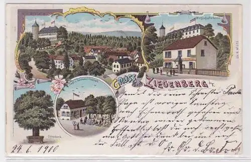 10415 Ak Lithographie Gruss aus Ziegenberg - Totalansicht, Göthebank, Saal usw.