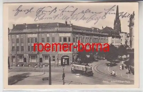 83290 Ak Gera Tonhalle Capitol mit Strassenbahn davor 1942