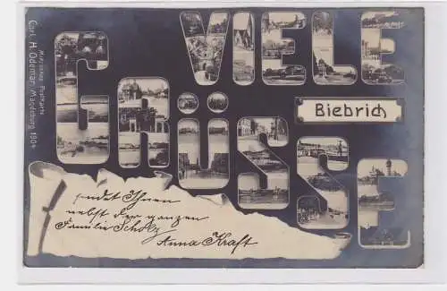 75740 Mehrbild Ak Viele Grüße Biebrich am Rhein 1904