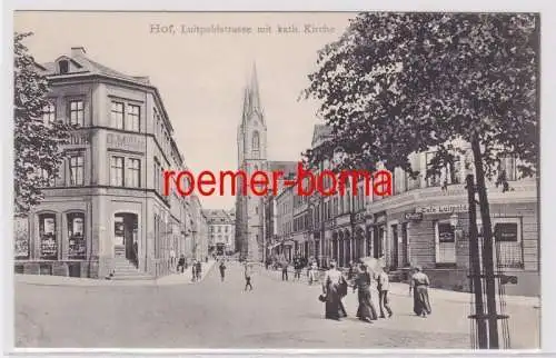 83667 Ak Hof Luitpoldstrasse mit Kath. Kirche um 1920