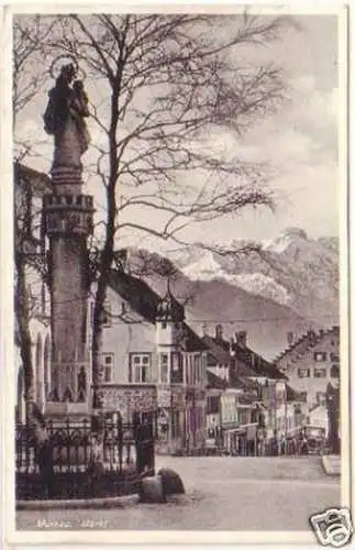 25360 Ak Murnau Markt mit Denkmal 1935