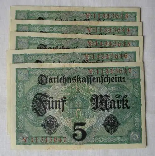 5 x 5 Mark Darlehnskassenschein 1.8.1917 mit fortlaufender Nummer f.UNC (144408)