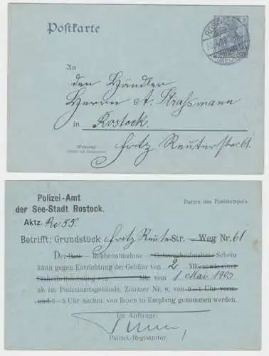 76963 Ganzsachen Postkarte P63Y Zudruck Polizei-Amt der See-Stadt Rostock 1903