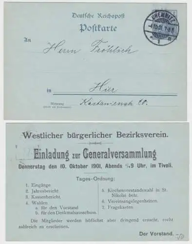 17742 Ganzsachen Postkarte P44I Zudruck Westl. bürgerl. Bezirksverein Chemnitz