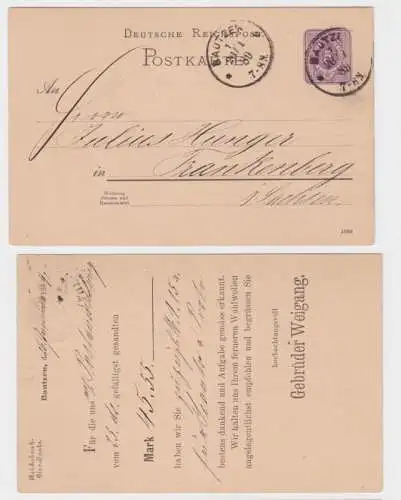 98505 Ganzsachen Postkarte P10 Zudruck Gebrüder Weigang Bautzen 1889