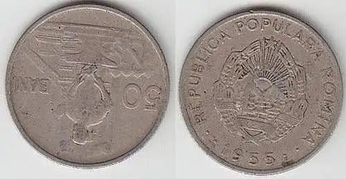 50 Bani Nickel Münze Rumänien 1955 s/ ss