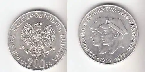 200 Zloty Silber Münze Polen 1975 30 Jahrestag der Beendigung des 2. Weltkrieg