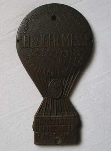 Plakette Verfolgung des Ballons Leipziger Messe ADAC MC Mühlhausen 1929 (152460)