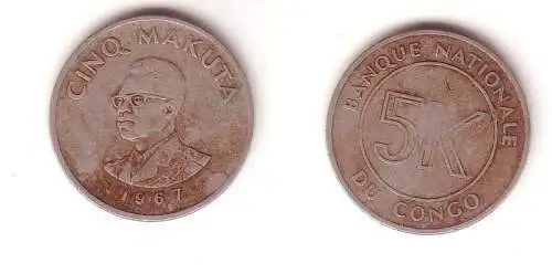 5 Makuta Nickel Münze Congo Kongo 1967