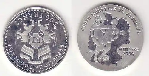 500 Francs Silber Münze Togo 2001 Fussball WM in Deutschland 2006