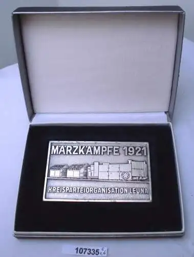 DDR Plakette Märzkämpfe 1921 Kreisparteiorganisation Leuna mit Etui