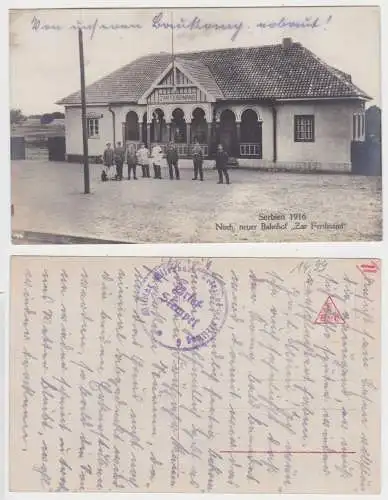 74202 Feldpost Foto AK Nisch Niš Serbien 1916 - neuer Bahnhof "Zar Ferdinand"