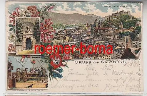 77087 Ak Lithografie Gruss aus Salzburg Festung, Neuthor, Bräustübel 1901