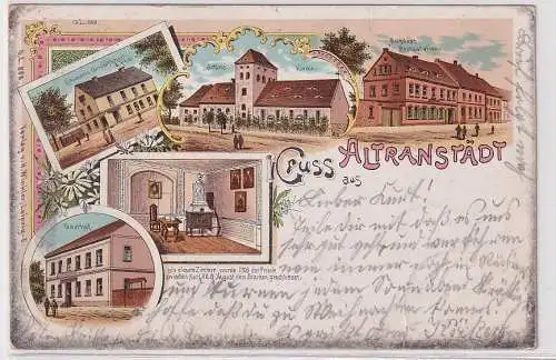 70890 Ak Lithographie Gruß aus Altranstädt Gasthof, Post, Schloß usw. 1903