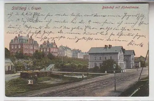 69064 Ak Stolberg im Erzgebirge Bahnhof mit Hohestrasse 1910