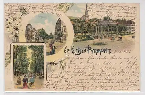 74517 Lithographie Ak Gruss aus Bad Pyrmont - Brunnenstr. und -patz, Hauptallee