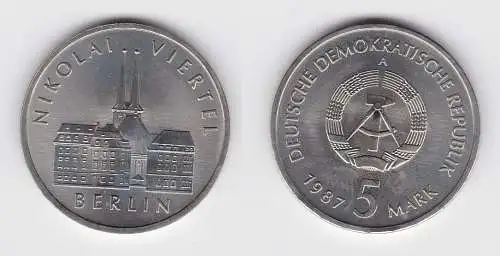 DDR Gedenk Münze 5 Mark Berlin Nikolai Viertel 1987 Stempelglanz (124855)